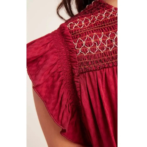ANTHROPOLOGIE DOLAN Tansy Burgundy Maroon Smocked Midi Dress Sz. XS - Picture 3 of 6